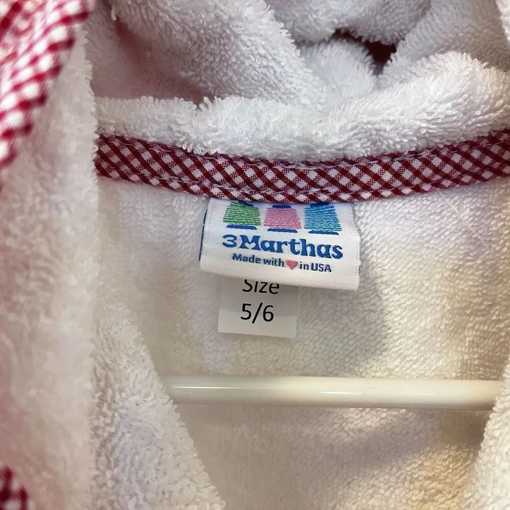 3 Marthas Hooded Terry Swim Cover Up White Red Gingham Seersucker Size 5-6 NWT